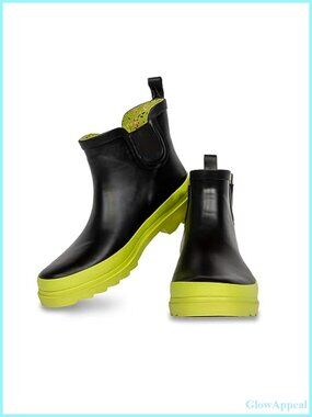 Waterproof Chelsea Rain Boots Ankle Block Heel Rubber